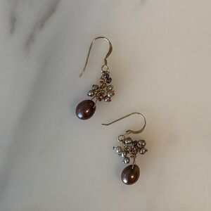 14k GF Handmade Multi-Colored Freshwater Pearl Cluster Dangle Earrings.